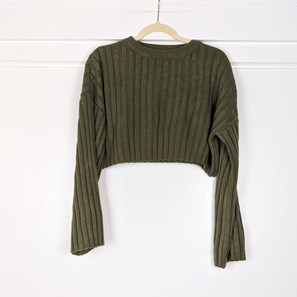 Fashion Nova Olive Green Oversized Cropped Sweater - Picture 1 of 4